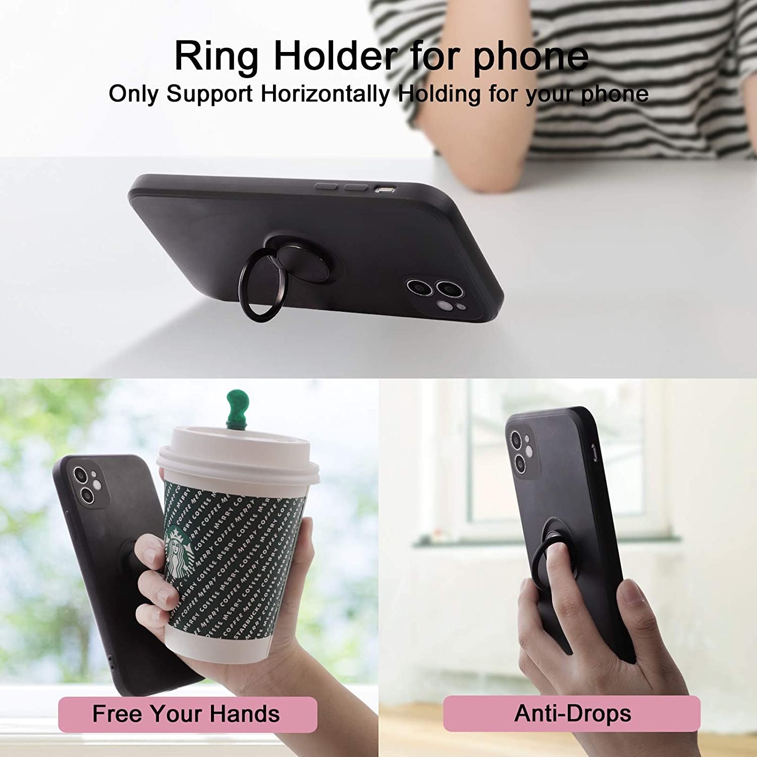 Husa protectie Flippy compatibila cu Apple iPhone 12 Mini Liquid Silicone Ring cu suport rotativ Negru-4