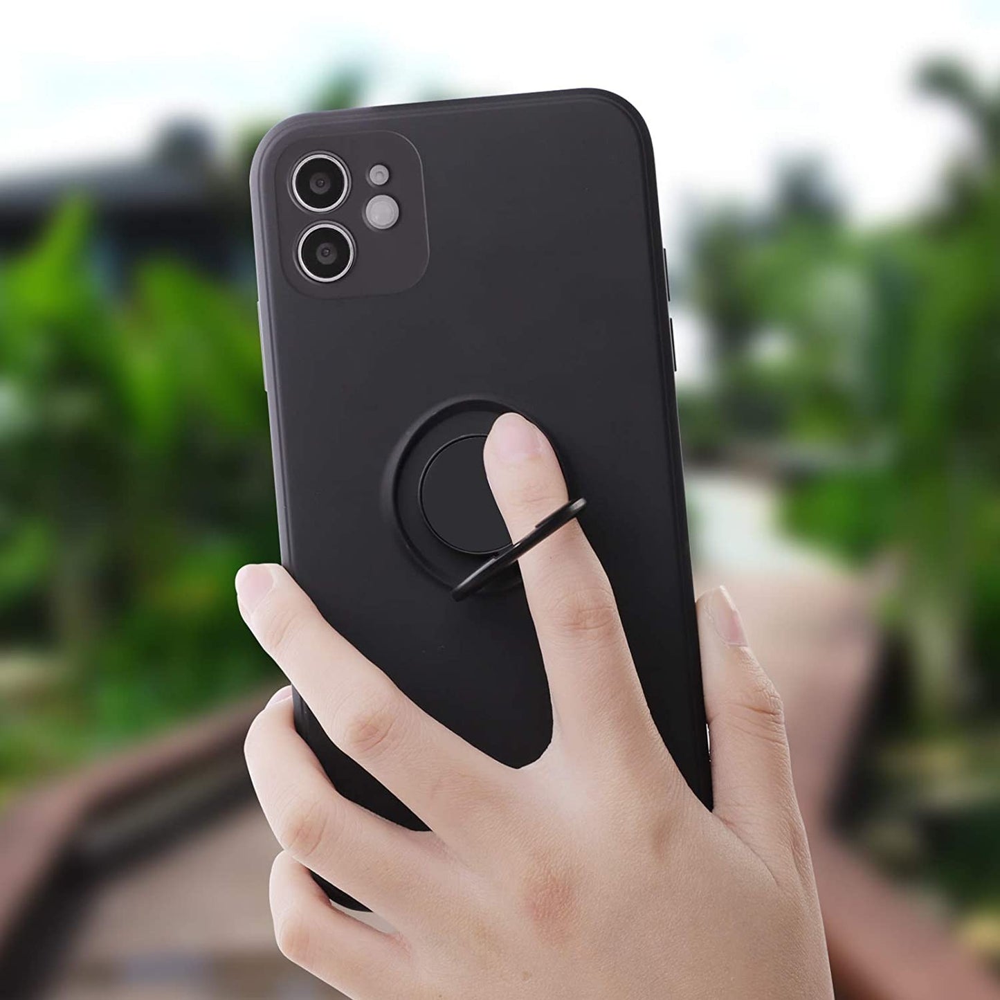 Husa protectie Flippy compatibila cu Apple iPhone 12 Mini Liquid Silicone Ring cu suport rotativ Negru-5
