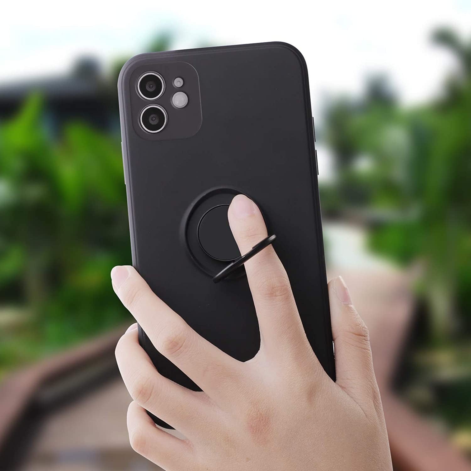 Husa protectie Flippy compatibila cu Apple iPhone 12 Mini Liquid Silicone Ring cu suport rotativ Negru-5