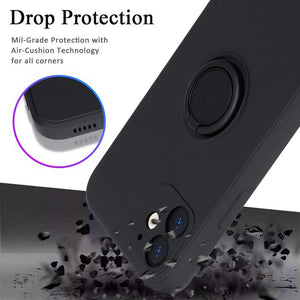 Husa protectie Flippy compatibila cu Apple iPhone 12 Mini Liquid Silicone Ring cu suport rotativ Negru-0