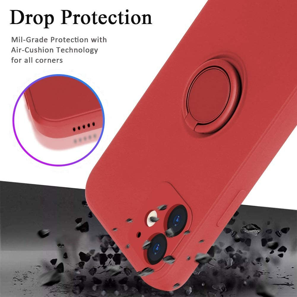 Husa protectie Flippy compatibila cu Apple iPhone 12 Mini Liquid Silicone Ring cu suport rotativ Rosu-1