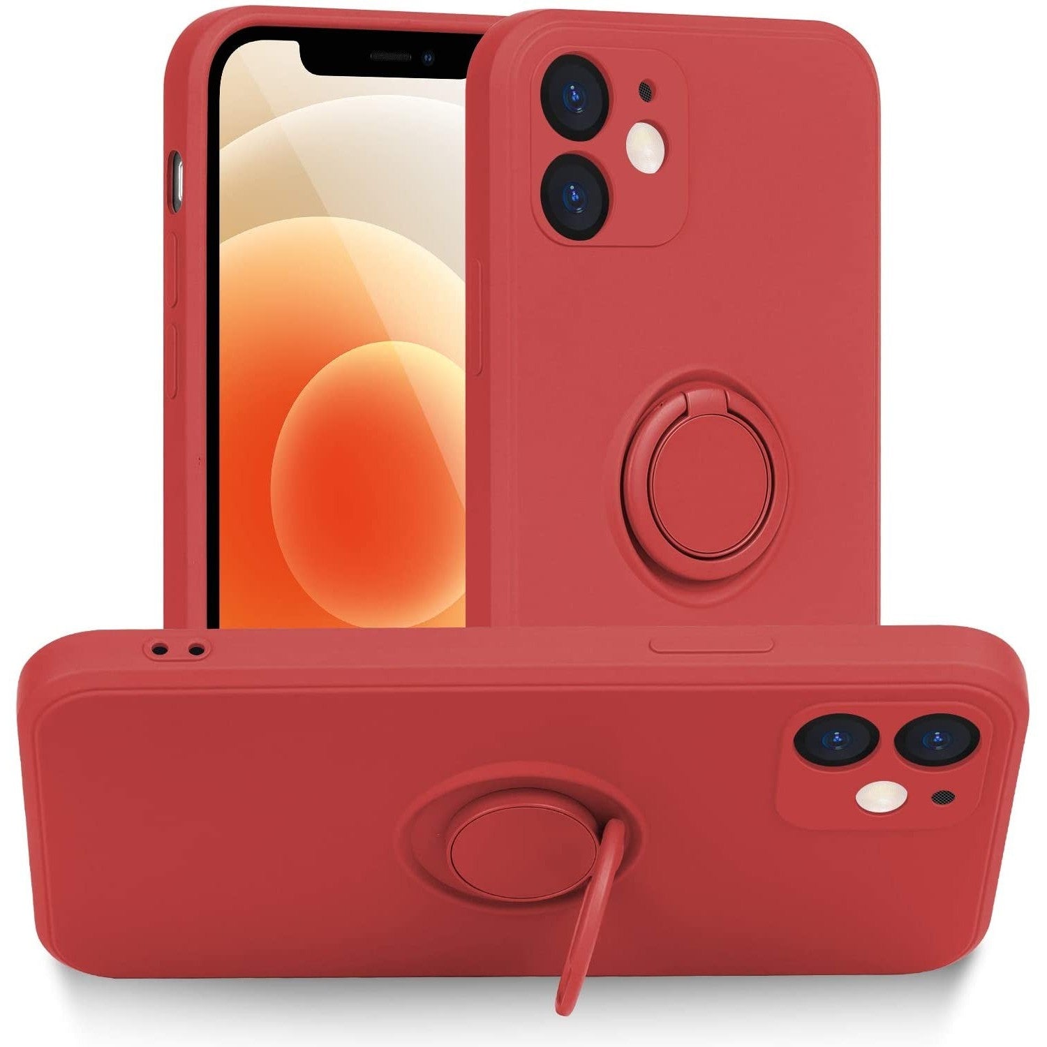 Husa protectie Flippy compatibila cu Apple iPhone 12 Mini Liquid Silicone Ring cu suport rotativ Rosu-0