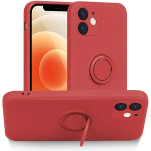 Husa protectie Flippy compatibila cu Apple iPhone 12 Mini Liquid Silicone Ring cu suport rotativ Rosu-0