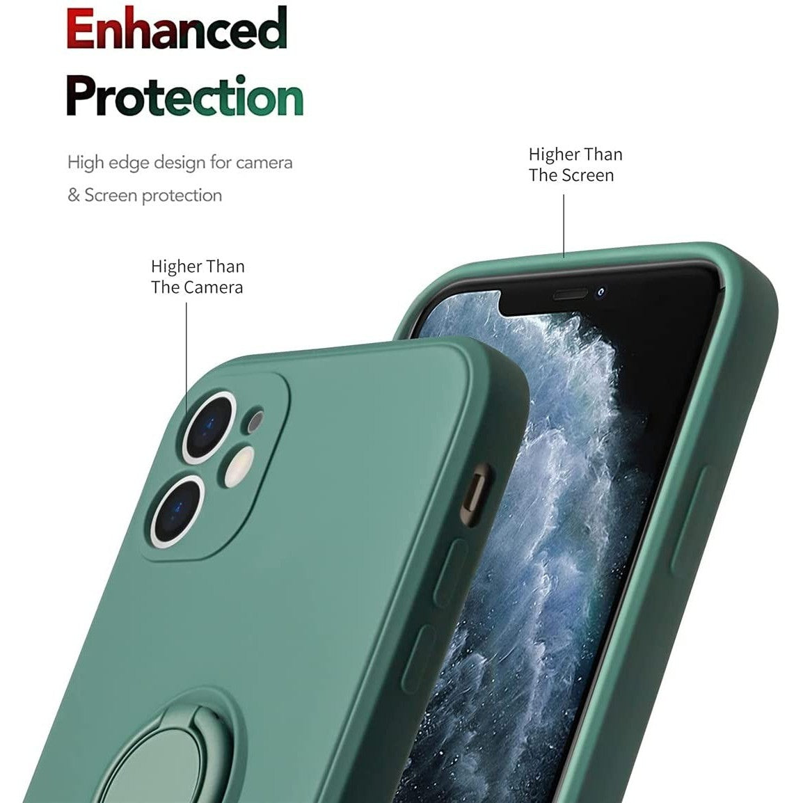 Husa protectie Flippy compatibila cu Apple iPhone 12 Mini Liquid Silicone Ring cu suport rotativ Verde-1