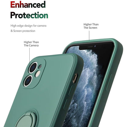 Husa protectie Flippy compatibila cu Apple iPhone 12 Mini Liquid Silicone Ring cu suport rotativ Verde-1