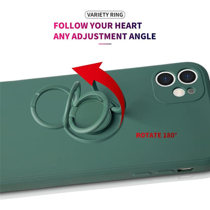 Husa protectie Flippy compatibila cu Apple iPhone 12 Mini Liquid Silicone Ring cu suport rotativ Verde-5