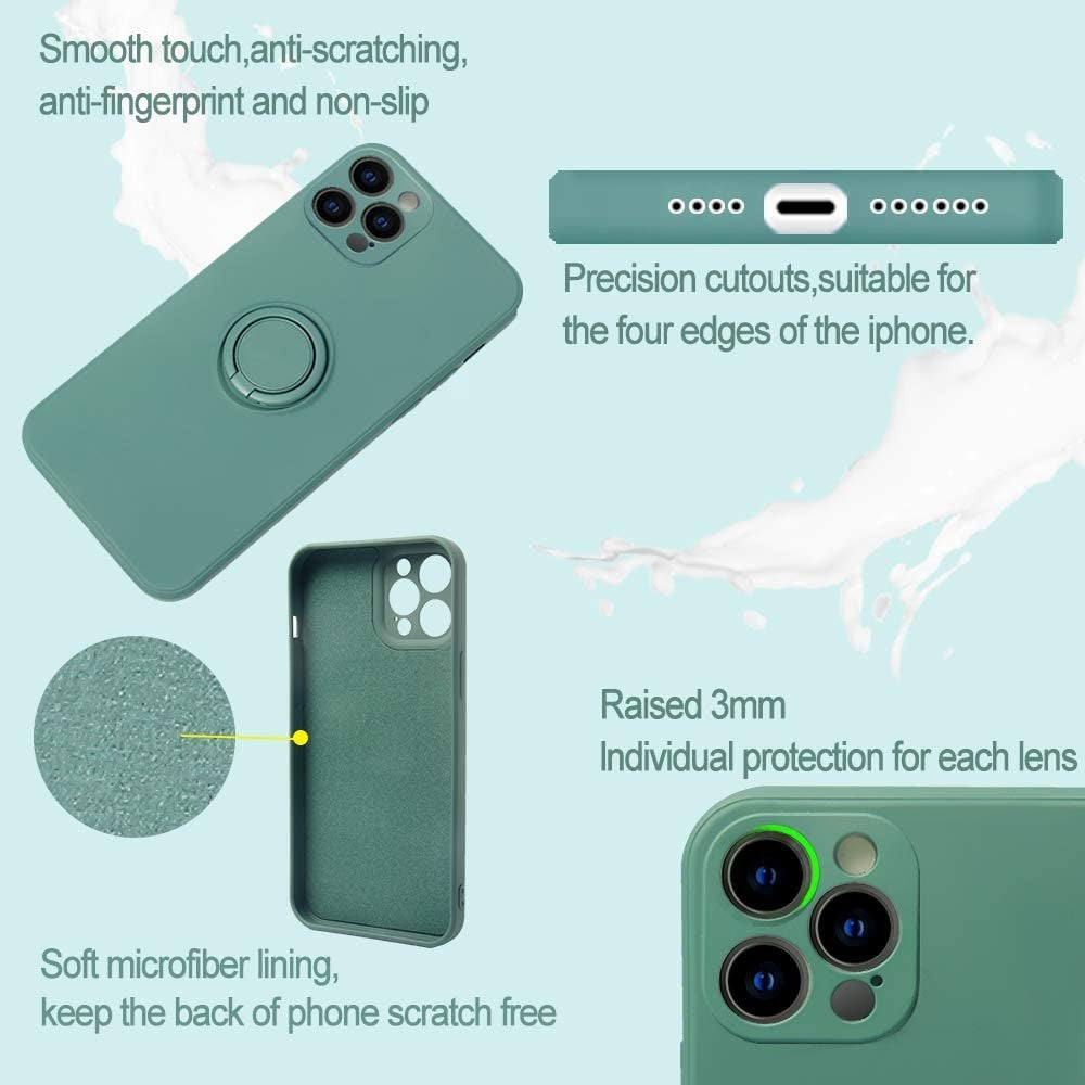 Husa protectie Flippy compatibila cu Apple iPhone 12 Mini Liquid Silicone Ring cu suport rotativ Verde-11