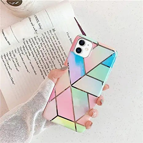Husa protectie Flippy compatibila cu Apple iPhone 12 Mini Soft IMD TPU Marble Geometric Roz-3