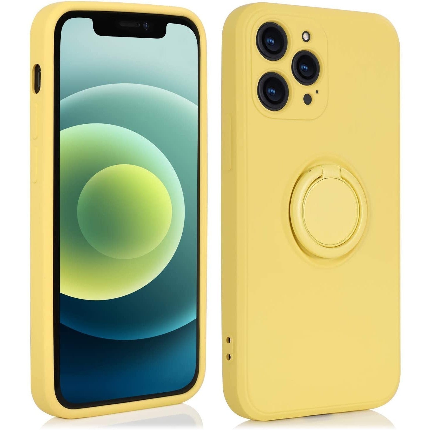 Husa protectie Flippy compatibila cu Apple iPhone 12 Pro Liquid Silicone Ring cu suport rotativ Galben-0