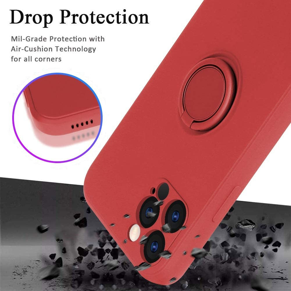 Husa protectie Flippy compatibila cu Apple iPhone 12 Pro Liquid Silicone Ring cu suport rotativ Rosu-1