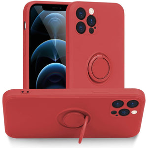 Husa protectie Flippy compatibila cu Apple iPhone 12 Pro Liquid Silicone Ring cu suport rotativ Rosu-0