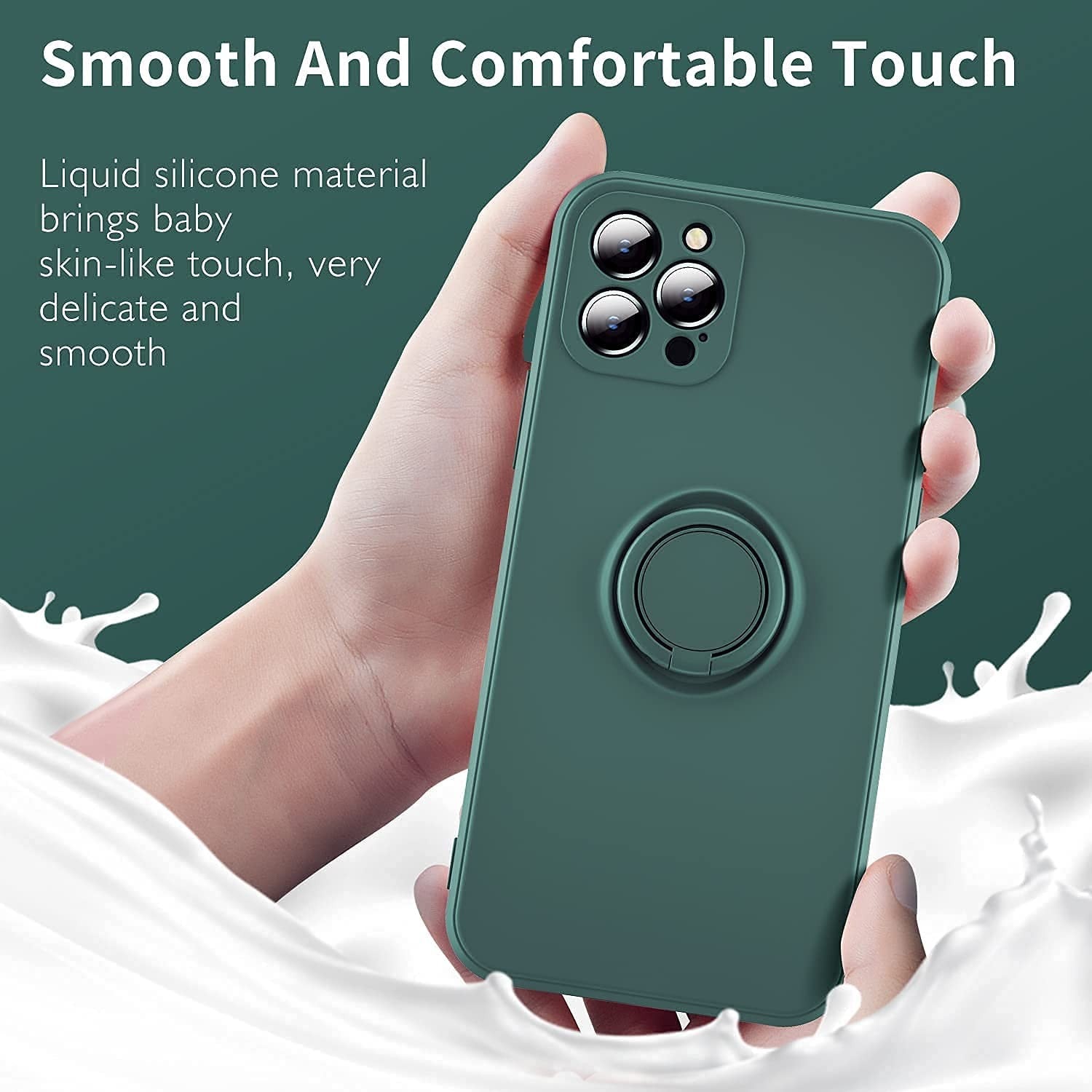 Husa protectie Flippy compatibila cu Apple iPhone 12 Pro Liquid Silicone Ring cu suport rotativ Verde-3