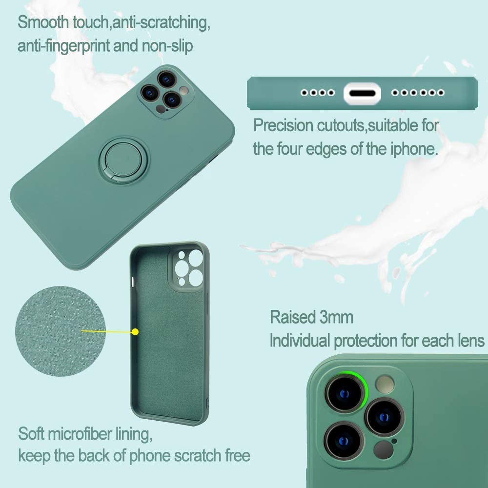 Husa protectie Flippy compatibila cu Apple iPhone 12 Pro Liquid Silicone Ring cu suport rotativ Verde-5
