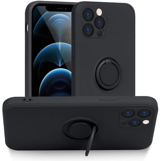 Husa protectie Flippy compatibila cu Apple iPhone 12 Pro Max Liquid Silicone Ring cu suport rotativ Negru-0