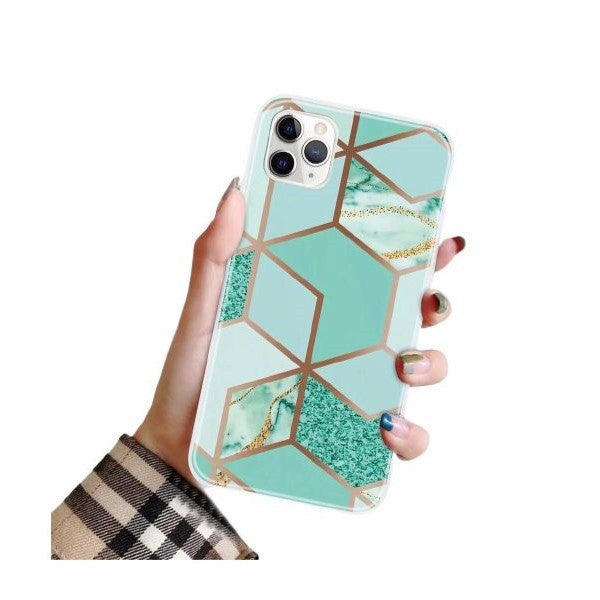 Husa protectie Flippy compatibila cu Apple iPhone 12 Pro Soft IMD TPU Marble Geometric Verde-0