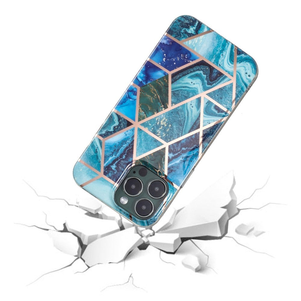 Husa protectie Flippy compatibila cu Apple iPhone 12 Soft IMD TPU Marble Geometric Albastru-5