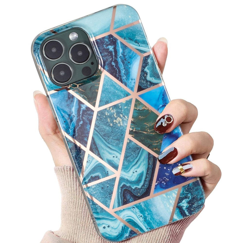 Husa protectie Flippy compatibila cu Apple iPhone 12 Soft IMD TPU Marble Geometric Albastru-6