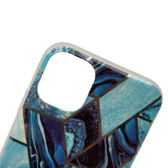 Husa protectie Flippy compatibila cu Apple iPhone 12 Soft IMD TPU Marble Geometric Albastru-9
