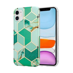 Husa protectie Flippy compatibila cu Apple iPhone 12 Soft IMD TPU Marble Geometric Verde-0