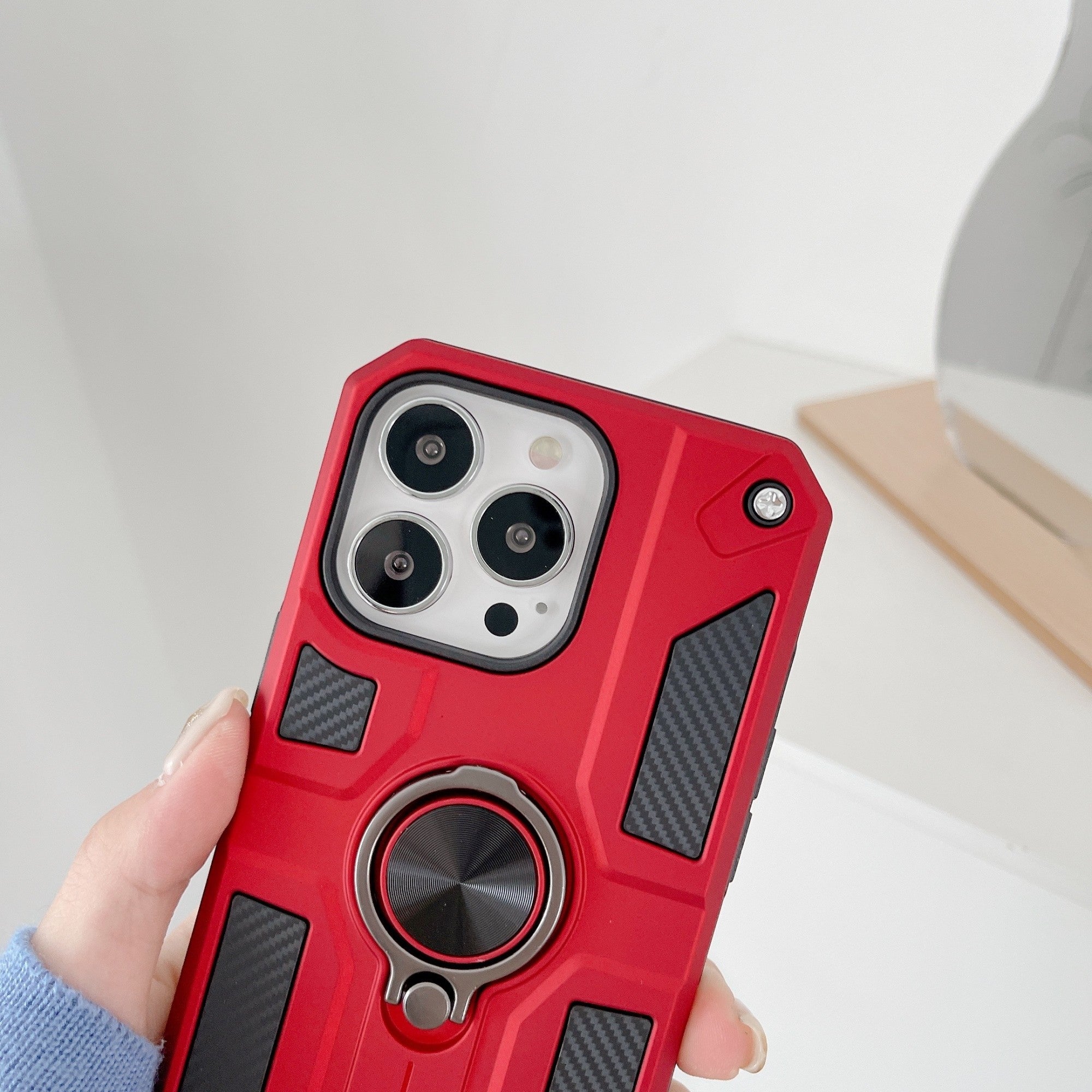 Husa protectie Flippy compatibila cu Apple iPhone 13 Defender Model 5 cu suport prindere inel,Rosu-3