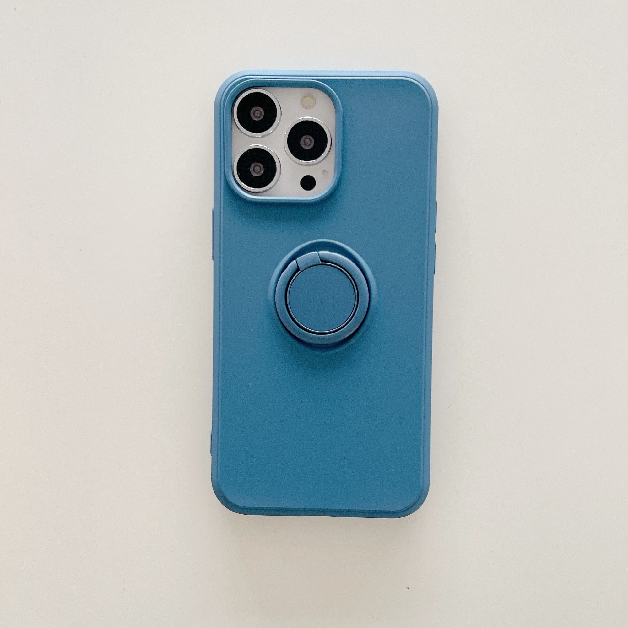 Husa protectie Flippy compatibila cu Apple iPhone 13 Liquid Silicone Ring cu suport rotativ Albastru-1