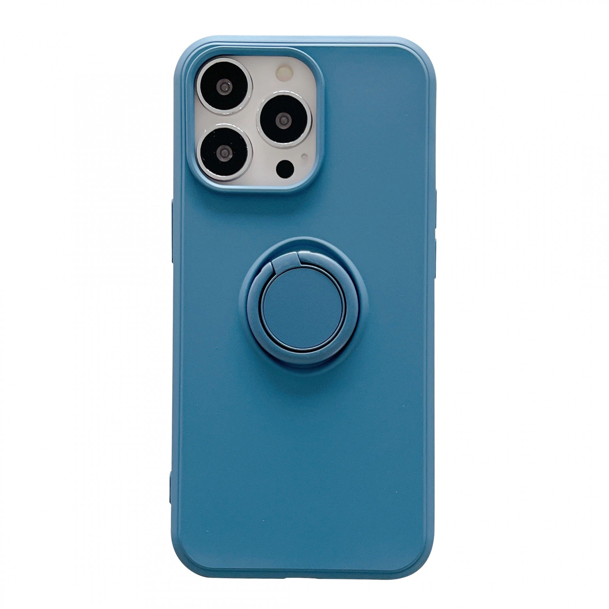 Husa protectie Flippy compatibila cu Apple iPhone 13 Liquid Silicone Ring cu suport rotativ Albastru-0