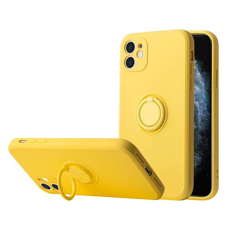 Husa protectie Flippy compatibila cu Apple iPhone 13 Liquid Silicone Ring cu suport rotativ Galben-3