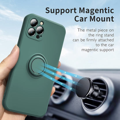 Husa protectie Flippy compatibila cu Apple iPhone 13 Liquid Silicone Ring cu suport rotativ Verde-4