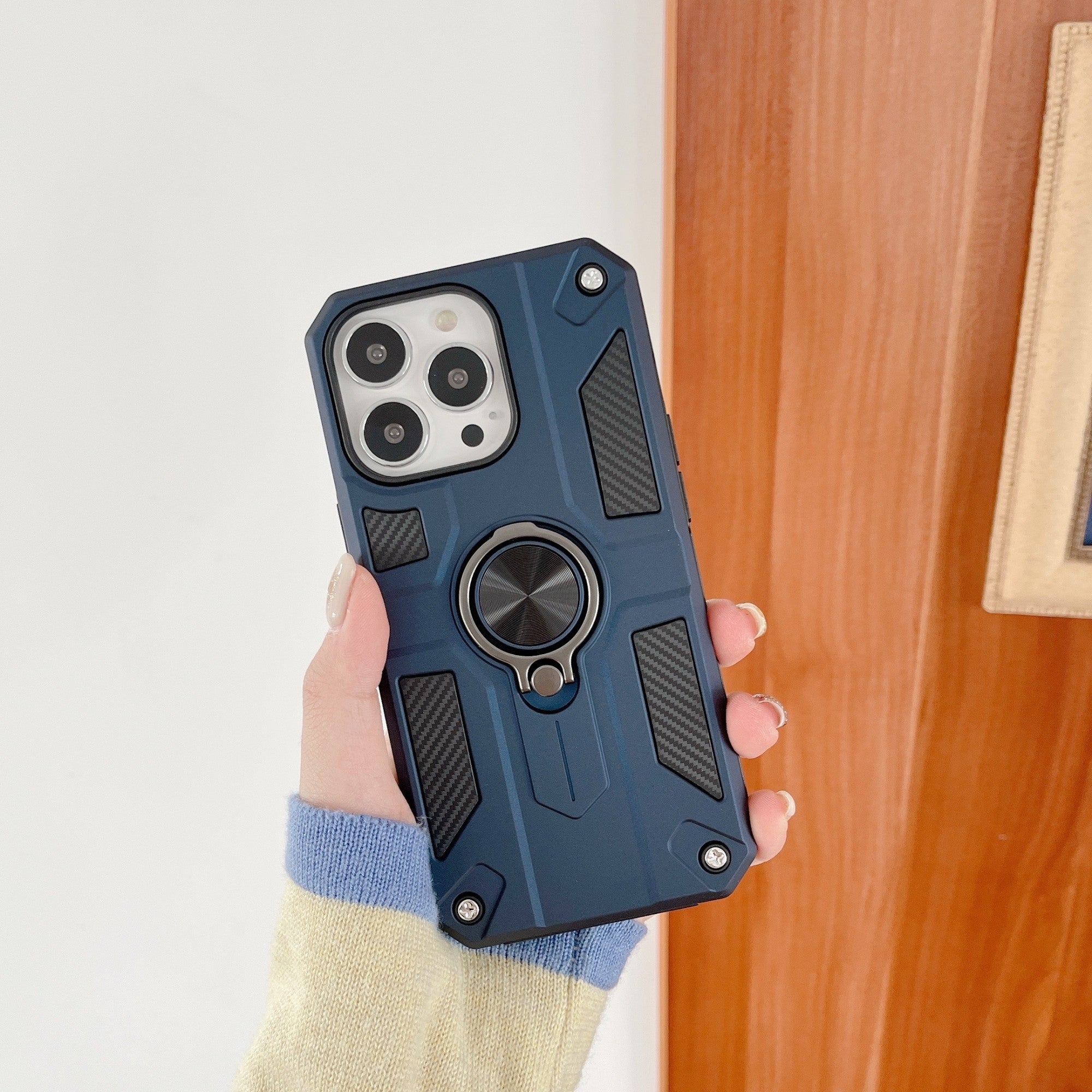 Husa protectie Flippy compatibila cu Apple iPhone 13 Mini Defender Model 5 cu suport prindere inel,Albastru-1