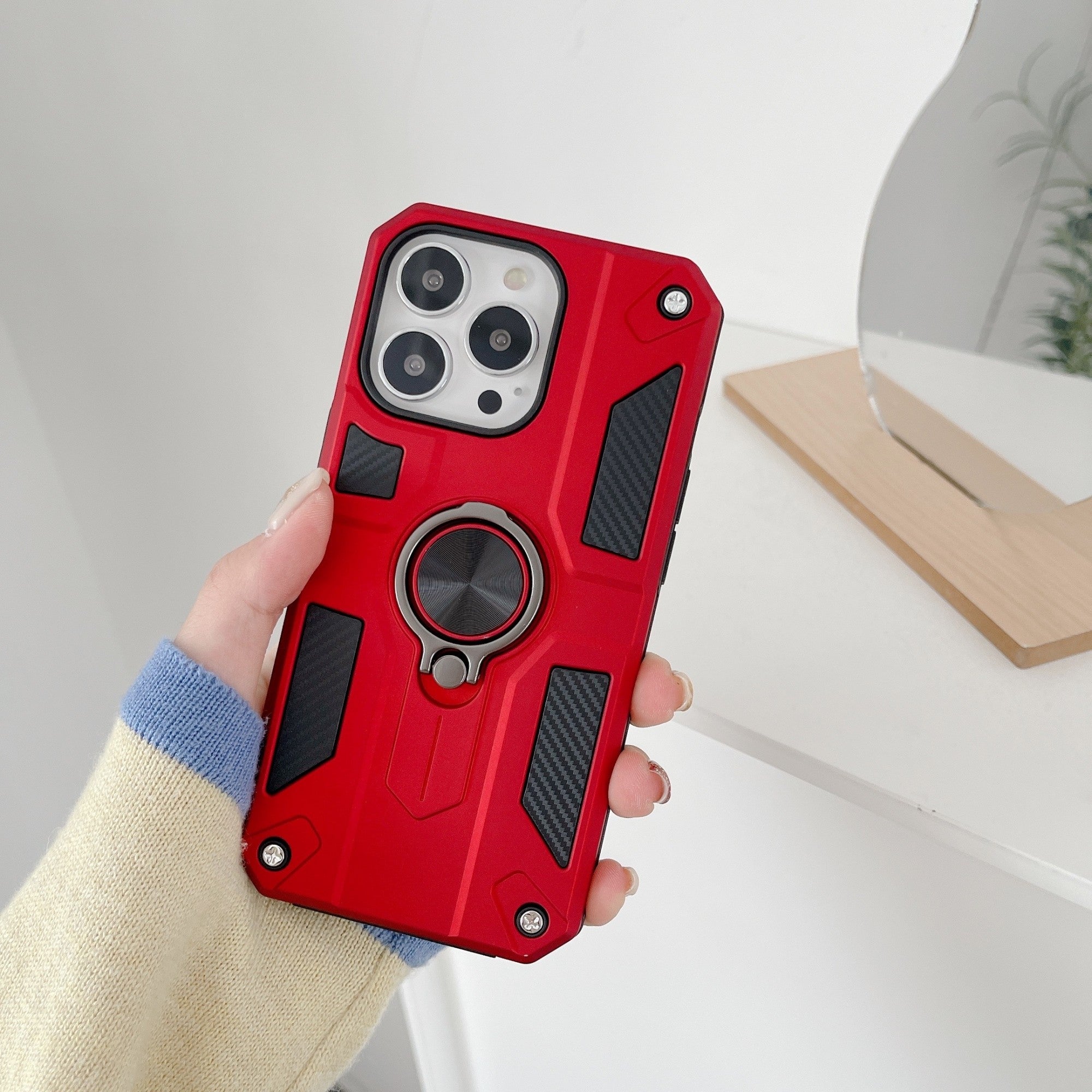 Husa protectie Flippy compatibila cu Apple iPhone 13 Mini Defender Model 5 cu suport prindere inel,Rosu-1