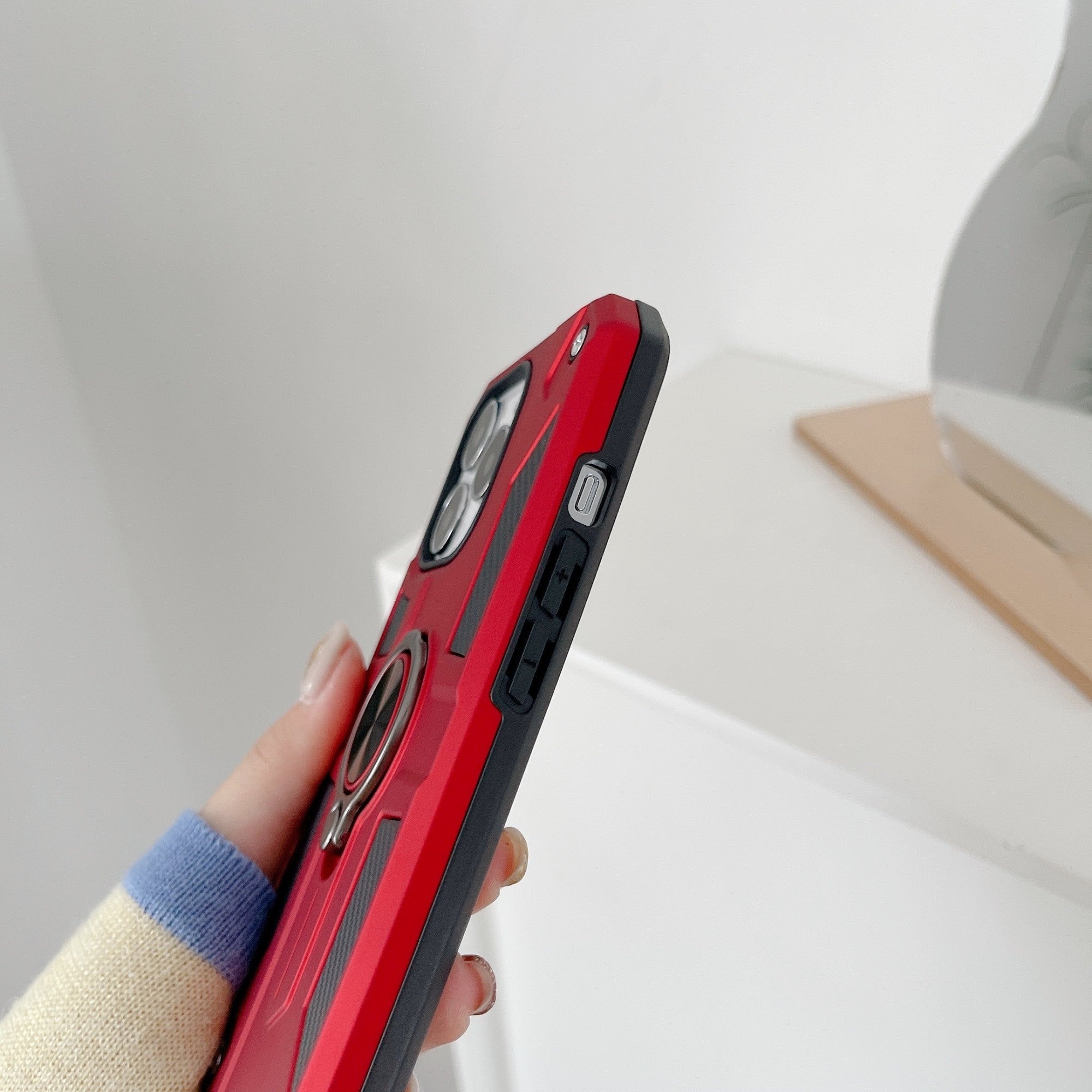 Husa protectie Flippy compatibila cu Apple iPhone 13 Mini Defender Model 5 cu suport prindere inel,Rosu-2
