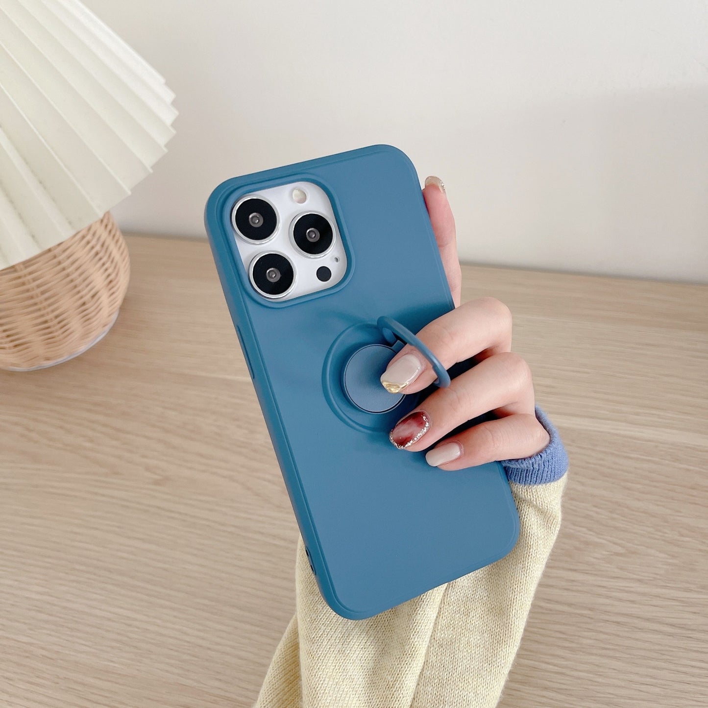 Husa protectie Flippy compatibila cu Apple iPhone 13 Mini Liquid Silicone Ring cu suport rotativ Albastru-3