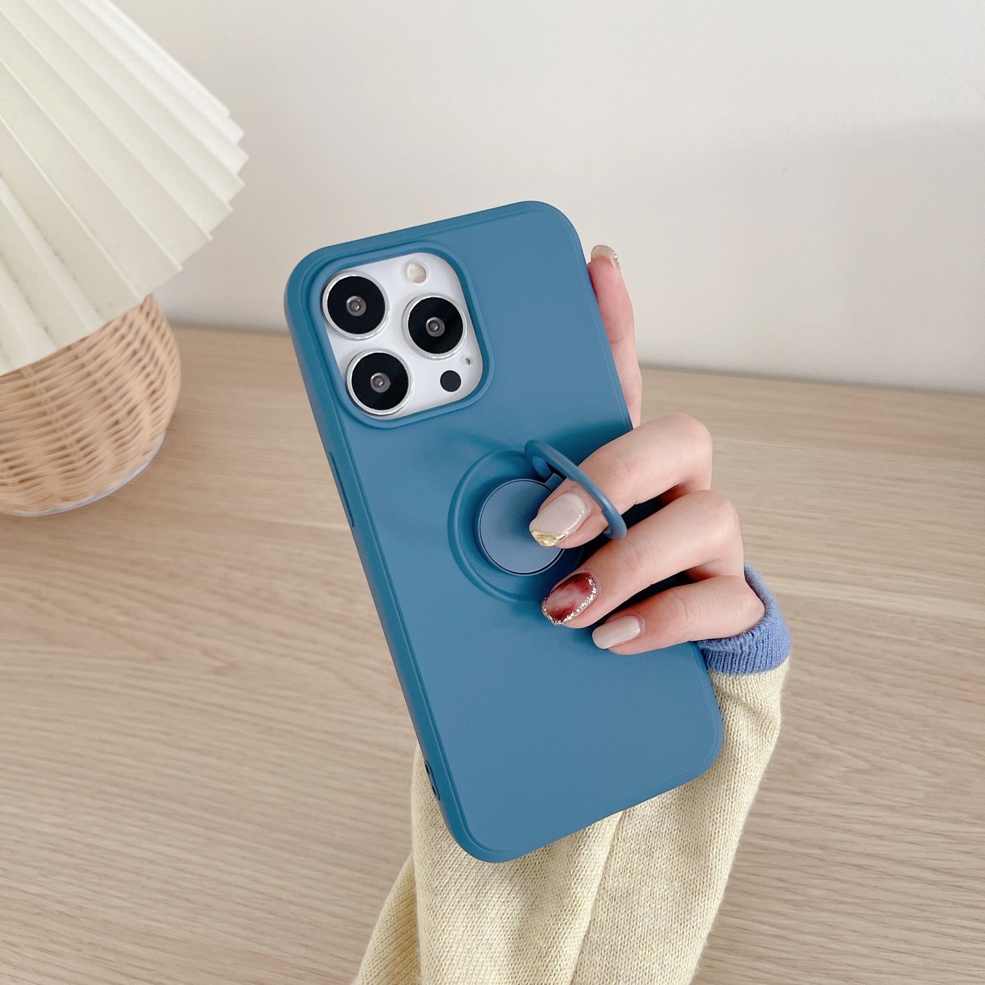 Husa protectie Flippy compatibila cu Apple iPhone 13 Mini Liquid Silicone Ring cu suport rotativ Albastru-3