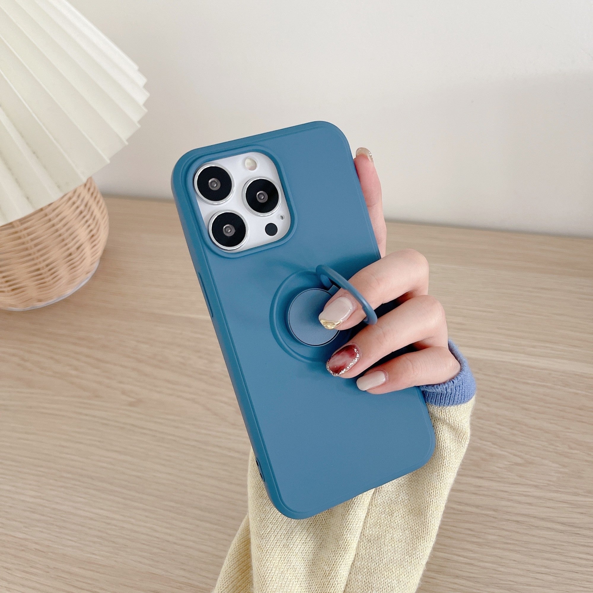 Husa protectie Flippy compatibila cu Apple iPhone 13 Mini Liquid Silicone Ring cu suport rotativ Albastru-3
