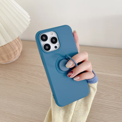 Husa protectie Flippy compatibila cu Apple iPhone 13 Mini Liquid Silicone Ring cu suport rotativ Albastru-3