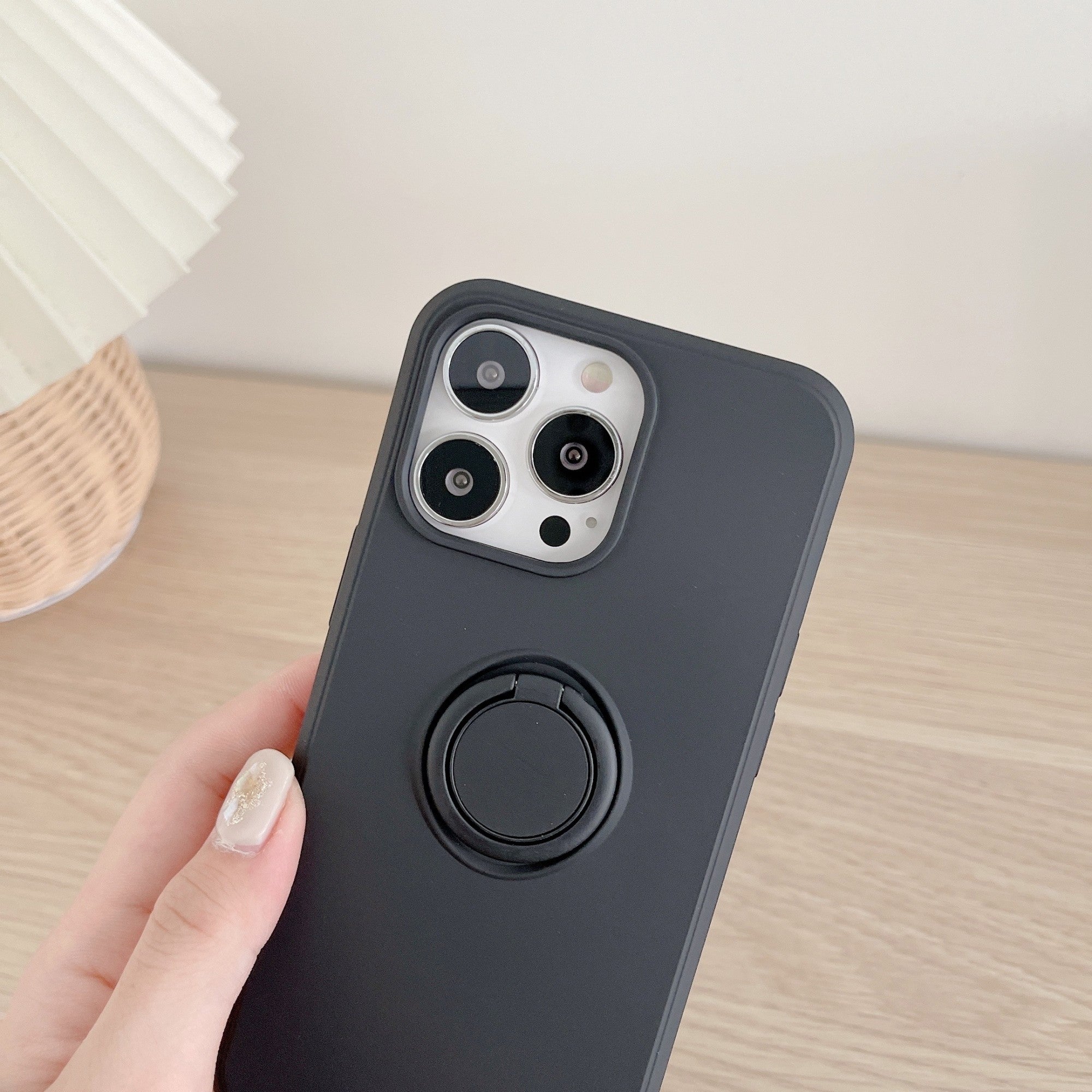 Husa protectie Flippy compatibila cu Apple iPhone 13 Mini Liquid Silicone Ring cu suport rotativ Negru-2