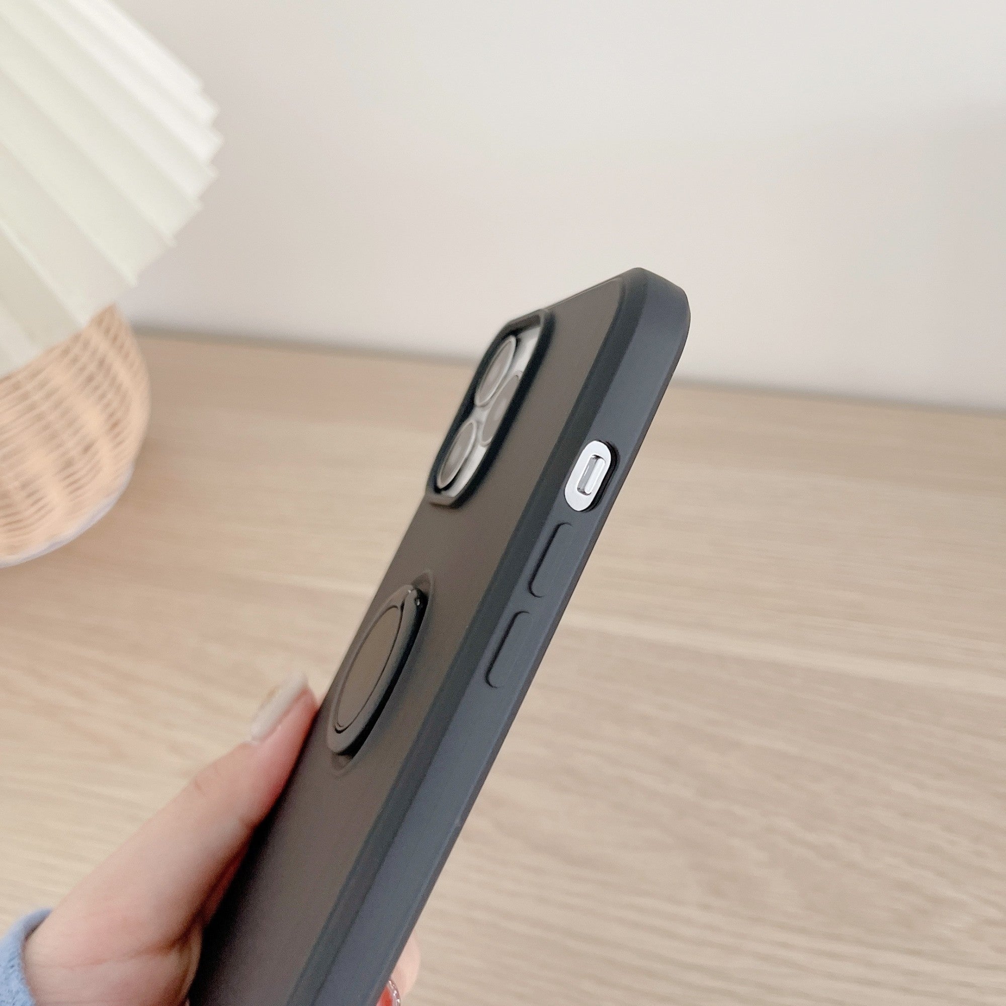 Husa protectie Flippy compatibila cu Apple iPhone 13 Mini Liquid Silicone Ring cu suport rotativ Negru-3