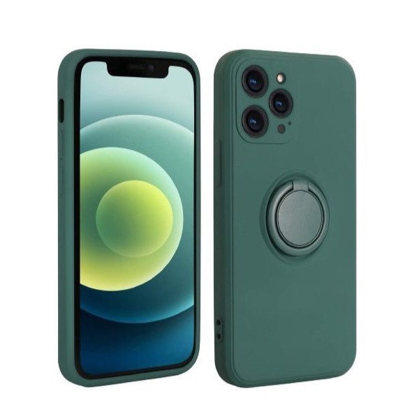 Husa protectie Flippy compatibila cu Apple iPhone 13 Mini Liquid Silicone Ring cu suport rotativ Verde-0