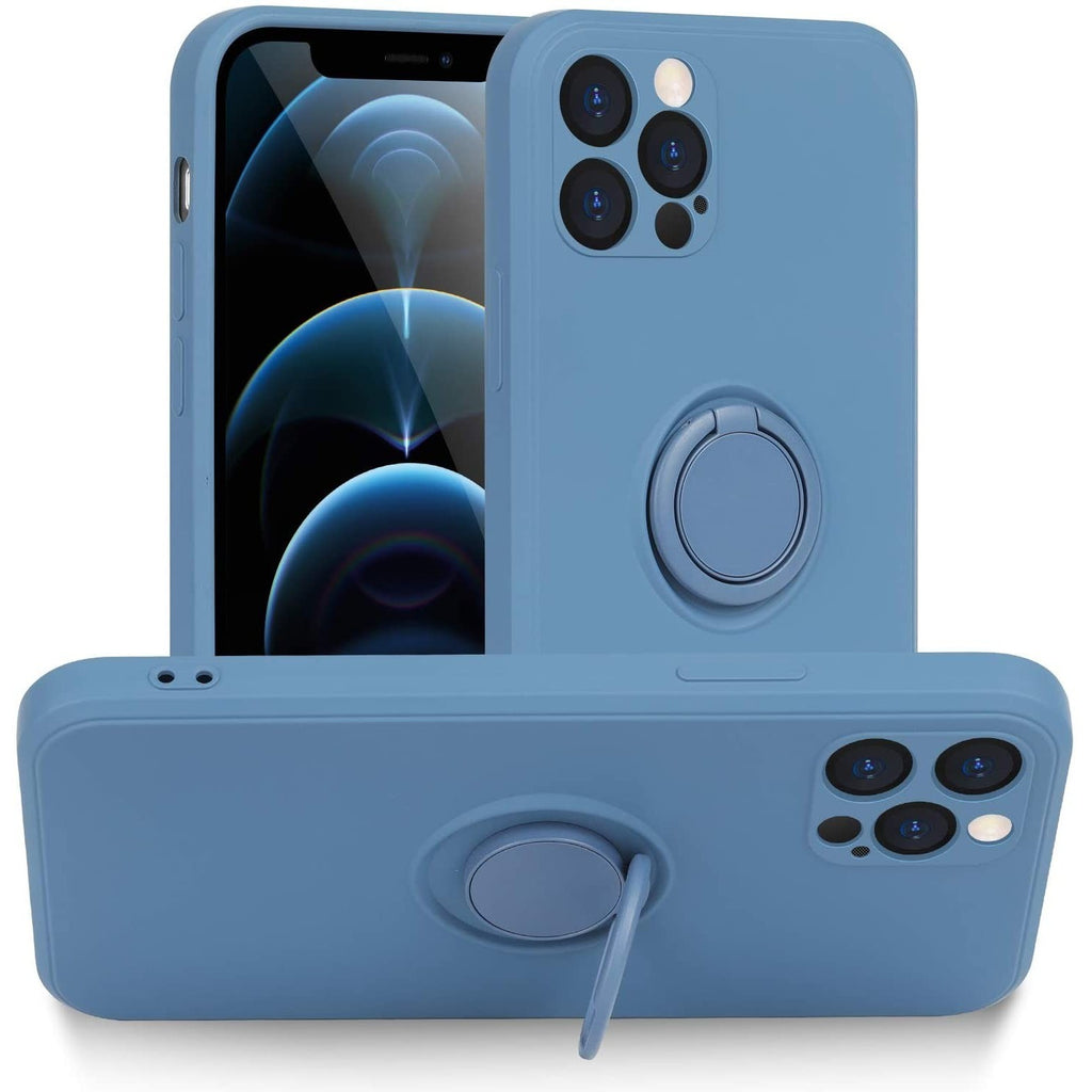 Husa protectie Flippy compatibila cu Apple iPhone 13 Pro Liquid Silicone Ring cu suport rotativ Albastru deschis-1