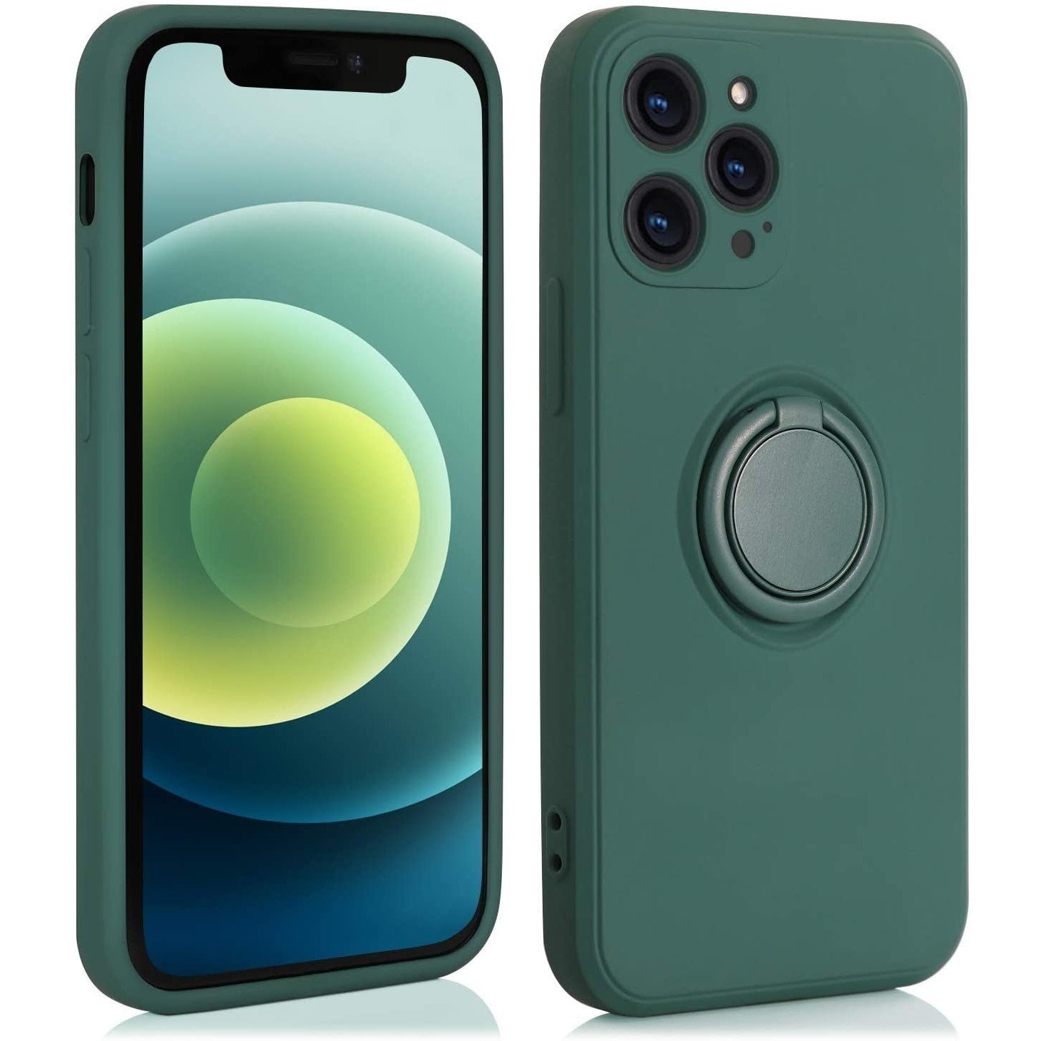 Husa protectie Flippy compatibila cu Apple iPhone 13 Pro Liquid Silicone Ring cu suport rotativ Verde-0