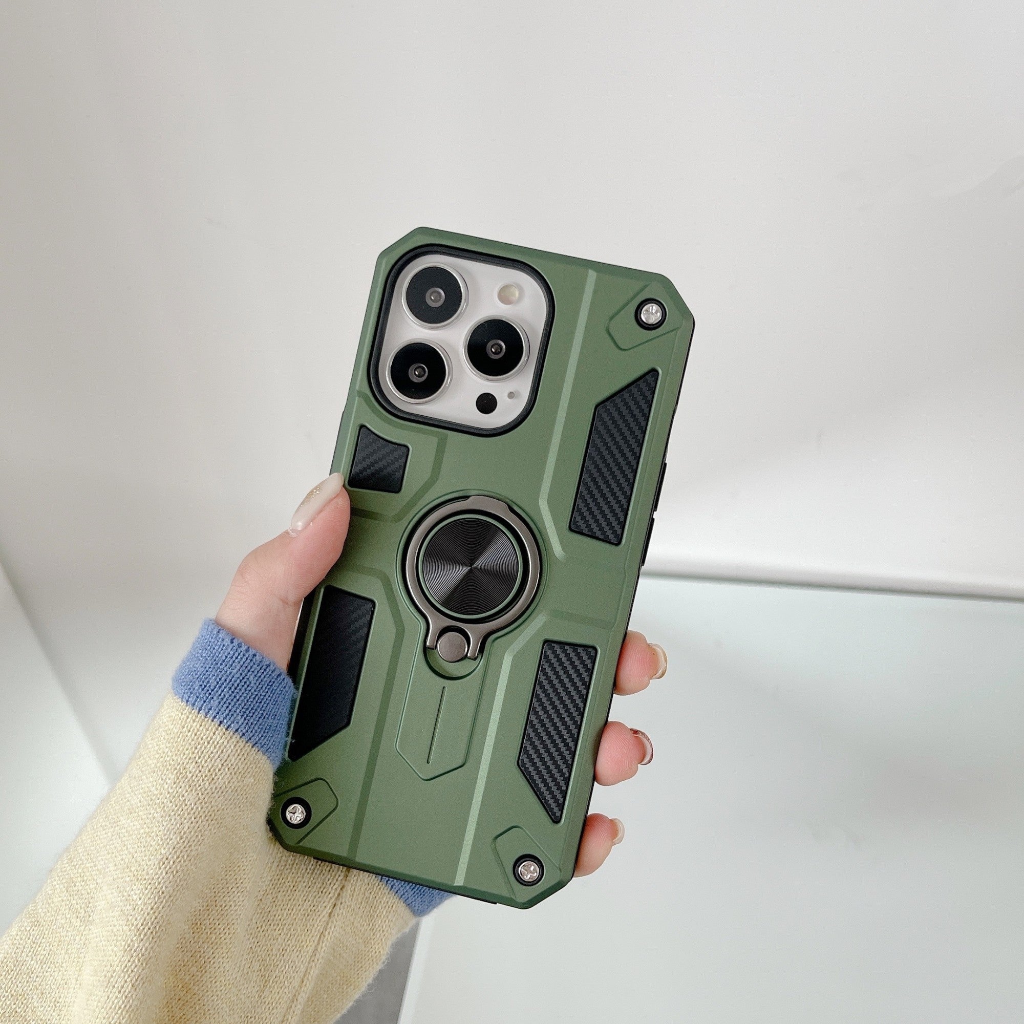 Husa protectie Flippy compatibila cu Apple iPhone 13 Pro Max Defender Model 5 cu suport prindere inel,Verde-1