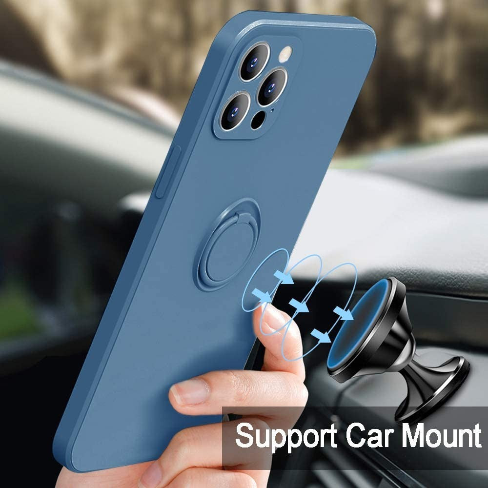 Husa protectie Flippy compatibila cu Apple iPhone 13 Pro Max Liquid Silicone Ring cu suport rotativ Albastru deschis-4