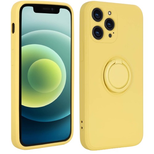 Husa protectie Flippy compatibila cu Apple iPhone 7/8/SE 2020 Liquid Silicone Ring cu suport rotativ Galben-0