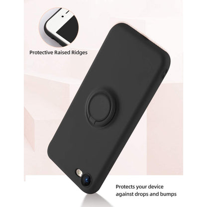 Husa protectie Flippy compatibila cu Apple iPhone 7/8/SE 2020 Liquid Silicone Ring cu suport rotativ Negru-1