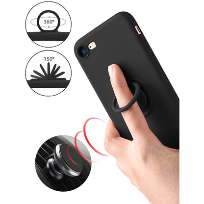 Husa protectie Flippy compatibila cu Apple iPhone 7/8/SE 2020 Liquid Silicone Ring cu suport rotativ Negru-3