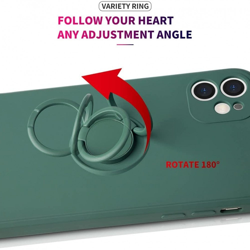 Husa protectie Flippy compatibila cu Apple iPhone XR Liquid Silicone Ring cu suport rotativ Verde-2
