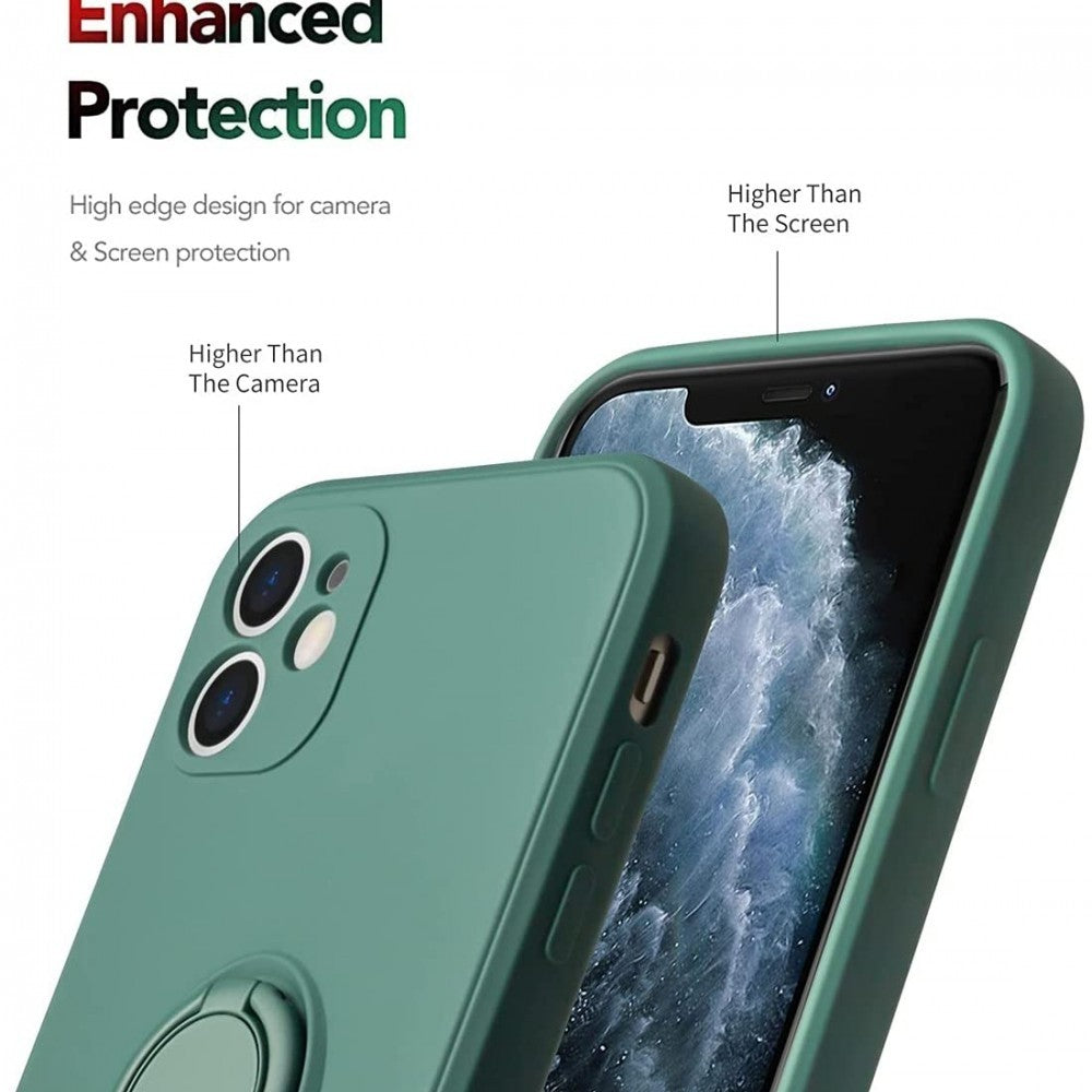 Husa protectie Flippy compatibila cu Huawei P Smart 2021 Liquid Silicone Ring cu suport rotativ Verde-1