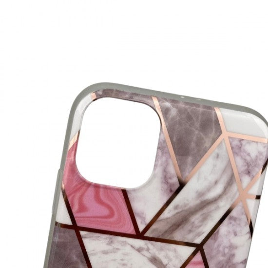 Husa protectie Flippy compatibila cu Huawei P Smart 2021 Soft IMD TPU Marble Geometric Alb-3