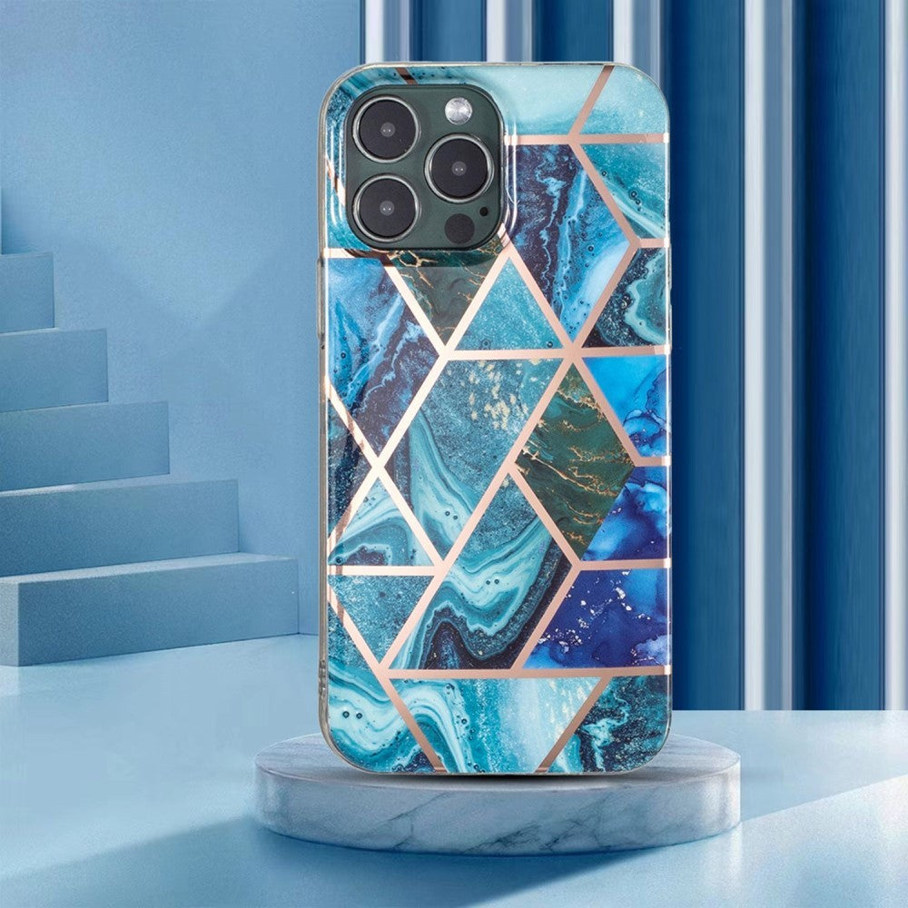 Husa protectie Flippy compatibila cu Huawei P Smart 2021 Soft IMD TPU Marble Geometric Albastru-7