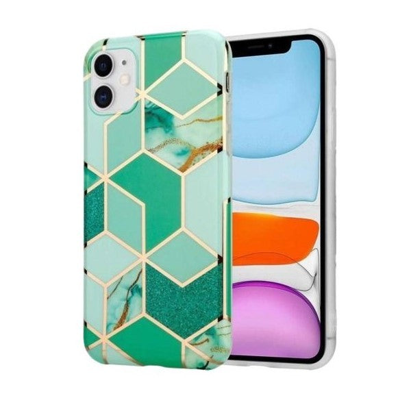 Husa protectie Flippy compatibila cu Huawei P Smart 2021 Soft IMD TPU Marble Geometric Verde-0
